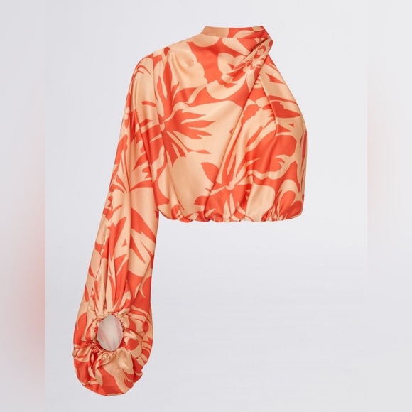 SHEIKE Cuban Nights Satin Print One Shoulder Long Sleeve Blouse Top NWT - Picture 3 of 10